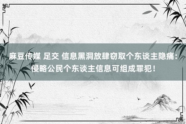 麻豆传媒 足交 信息黑洞放肆窃取个东谈主隐痛：侵略公民个东谈主信息可组成罪犯！
