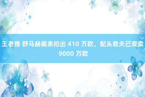 王老撸 舒马赫藏表拍出 410 万欧，配头救夫已变卖 9000 万欧