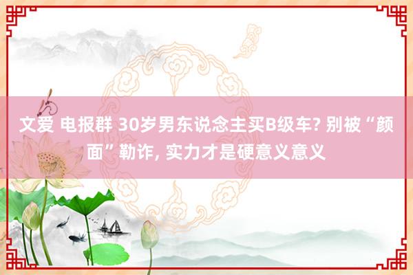 文爱 电报群 30岁男东说念主买B级车? 别被“颜面”勒诈, 实力才是硬意义意义